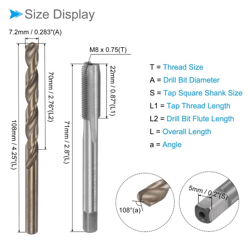 CoCud Tap and Drill Bit Set M8 x 0.75 Tap