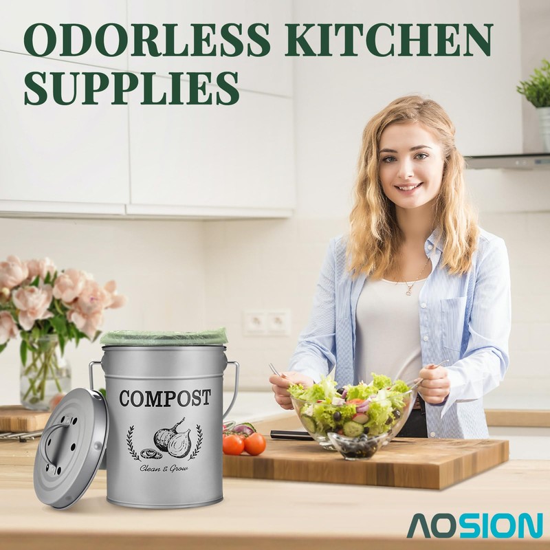 AOSION Countertop Compost Bin Kitchen,Odor Resistant Indoor Compost Bin with