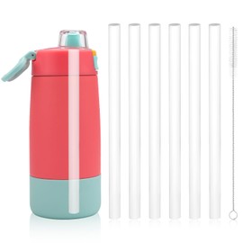 6 Pcs Replacement Straws for Ello Cups, Reusable Plastic Straws with Cleaning Brush for Ello Kids Colby 12oz Stainless Steel Insulated Water Bottle(Free BPA)