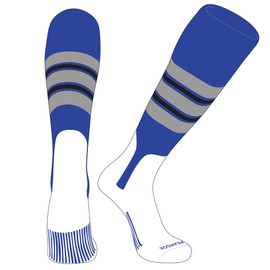PEAR SOX OTC Baseball Softball Stirrup Socks (E, 7in) Royal, Silver, Black (XL)