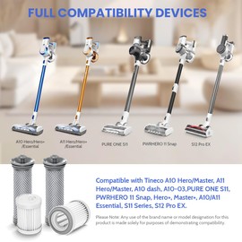 A10 Filter Replacement for Tineco A10/A11 Hero, A10/A11 Master, PURE ONE S11, S12 Pro EX, S15 Series, PWRHERO11 Snap Cordless Stick Vacuum Cleaner, 2 Pack Pre Filters & 2 HEPA Filter