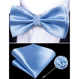 Barry.Wang Bow Tie for Men Solid Color Pre-tied Bowtie Pocket Square Lapel Pin Set Adjustable Formal Tuxedo Bowtie Party, Baby Blue, One Size