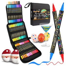 Betem Paint Markers Acrylic Paint Pens, Dual Tip 48 Colors Acrylic Markers with Brush Tip and Fine Point, Art Supplies for Wood, Canvas, Stone, Glass, Rock Painting Kit DIY Crafts Drawing Kit with Bag