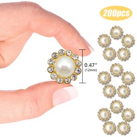NQJNQJ 200 Pcs12mm Gold Rhinestone Pearl Buttons, Suitable for Clothing, DIY Craft Projects, Sewing Accessories, and Shoes