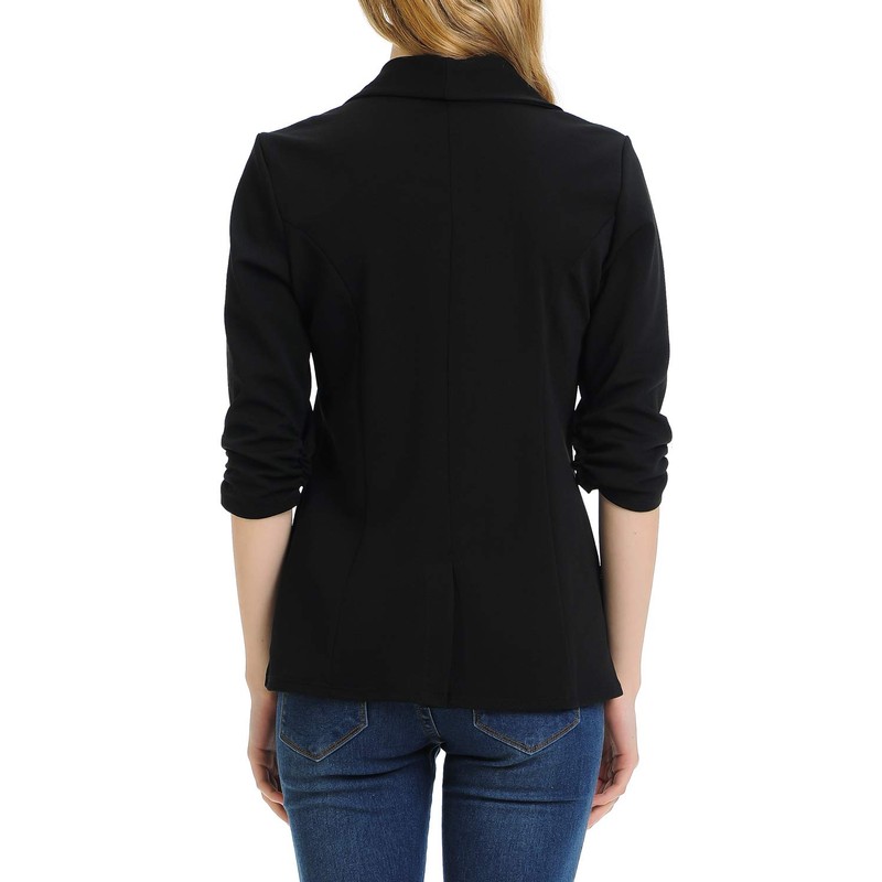 MINEFREE Women's 3/4 Ruched Sleeve Lightweight Work Office Blazer Jacket