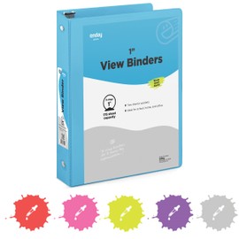 1 Inch 3 Ring Binder 1” Binder Blue Clear View Cover with 2 Inside Pockets, Colored School Supplies Office and Home Binders – by Enday