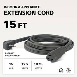 GREATIDE Heavy Duty Appliance Extension Cord 15 ft - 14 Gauge 3 Prong Flat Plug Extension Cord, 15 Amp SPT-3 Extension Cable for Refrigerator, Space Heater, Air Conditioner, Indoor Use, White