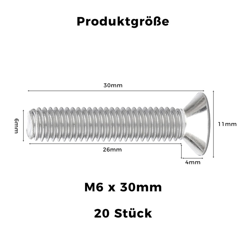 ORTAVA Countersunk Screws M6 x 30 mm, M6 Countersunk Screws