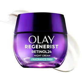 Olay Crema de noche de retinol para mujeres, hidratante facial antienvejecimiento, sin fragancia, no grasa, antiarrugas, líneas finas suaves, cuidado de la piel hidratante, crema de colágeno triple