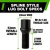DPAccessories Black M14x1.50 Lug Bolts for Aftermarket Wheels | Spline