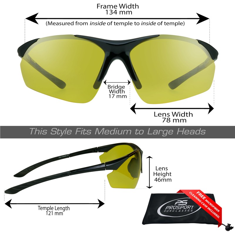 proSPORT Polarized Sunglass Yellow Tint Men Women Sport Night Vision