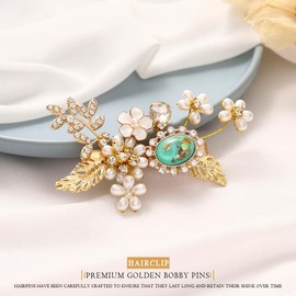 Casdre Crystal Hair Clip Gold Rhinestone Bridal Hair Piece Flower Hair Barrette Pearl Bride Wedding Hair Accessories for Women and Girls