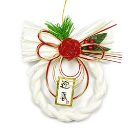 Kiharu New Year Decoration, Entryway, Modern Shimenawa Ornament, Wreath, Stylish, Handmade Car Decoration, Sunlight Decoration, Entryway, Indoor, Godshelf, Kitchen, Stylish Arrangement (Red, Cream)