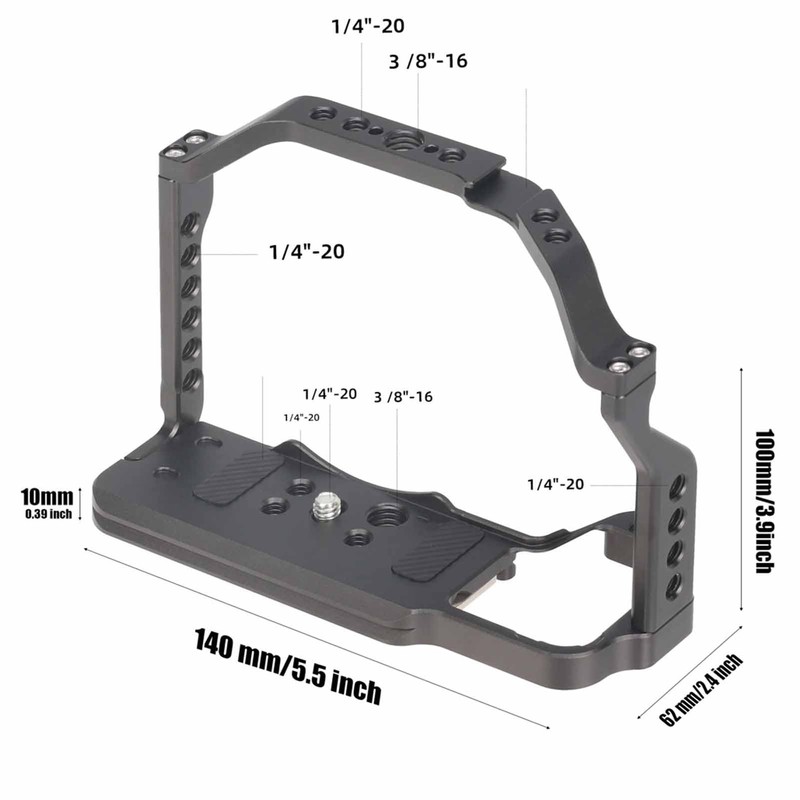 Aluminum camera cage for Z50 with multiple mounting interfaces, lightweight