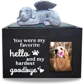 Pet Urns and Dog Angel Tombstone, Wooden Funeral Cremation Urns with Photo Frame and a Dog Angel, Memorial Keepsake Memory Box Pet Cremation Urns Dog pet Keepsake Urns Dog Cat Memorial Urn