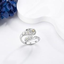 DAYLINLOVE Daisy Spoon Ring 925 Sterling Silver Victorian Vintage Adjustable Vintage Boho Daisy Jewelry Gifts for Women