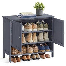 VASAGLE Shoe Cabinet, 3-Tier Shoe Storage Organizer, Modern Freestanding Cabinet with Height-Adjustable Shelf, 13.8 x 31.5 x 27.6 Inches, Entryway, Slate Gray ULBC044G01