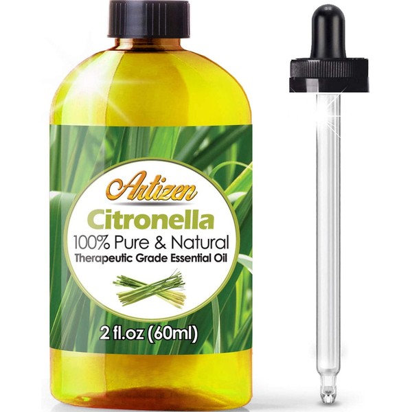 Artizen Citronella Essential Oil (100% Pure & Natural - Undiluted) Therapeutic Grade - Huge 2oz Bottle - Perfect for Aromatherapy, Relaxation, Skin Therapy & More!
