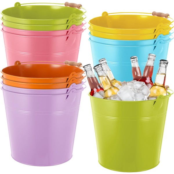 Didaey 12 Pcs Large Galvanized Metal Buckets with Handle 10