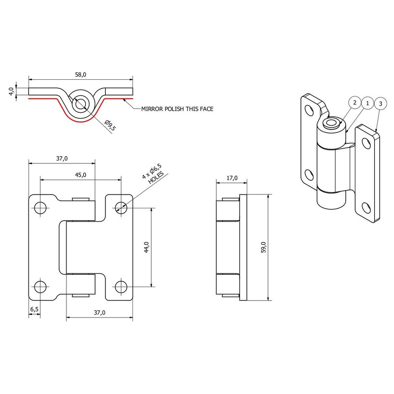 Stainless Steel Pressed Hinge Heavy Duty 58x59mm Industrial Door Hatch