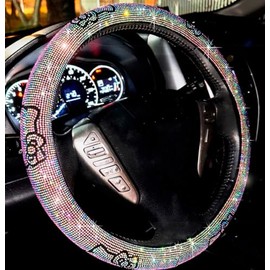 Fashion Car Fashion Car Ultra Bling Steering Wheel Cover with Sparkly Diamond Rhinestones, Gorgeous Accessory with Anti Slip Lining Extra Bling Especially Shiny Cat Exotic Universal (Colorful)