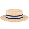 ZAKIRA Classic Straw Boater Hat Handmade from Natural Straw (Navy-Grey-Navy