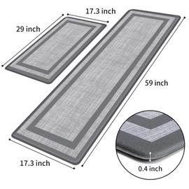 Mattitude Kitchen Mat Cushioned Rugs Anti-Fatigue Mats for Kitchen Floor,Waterproof Non-Slip Mats and Rugs Set for Office,Floor,Laundry 17.3"×29"+17.3"×59",Grey