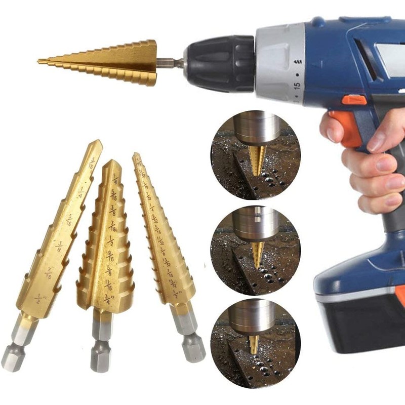 Bestgle 3 Pcs Step Drill Bits 1/4" Hex Shank SAE