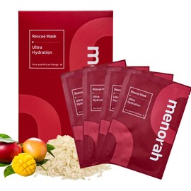 menorah Cuidado De La Piel - Mascarilla En Lámina De Rescate De Ultrahidratación(4 Láminas) - Con Arroz, Mango Africano, Mascarillas Faciales En Lámina, Mascarilla Humectante, Súper Hidratante Y Humec
