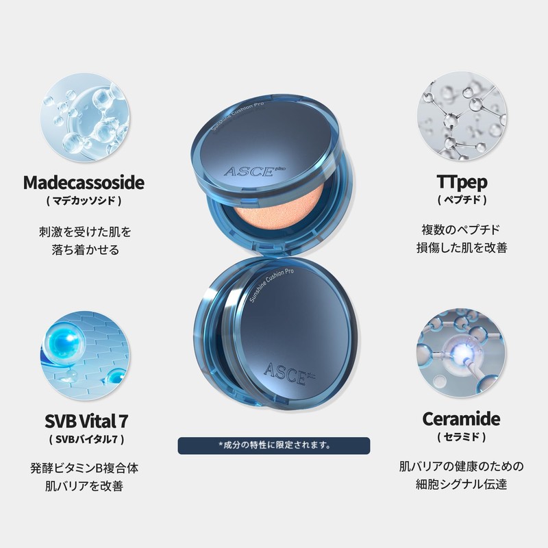 ASCEplus Sunshine Cushion Pro Exosome, Cushion Foundation, Moisturizing, Glossy, Fit