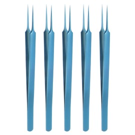 HARFINGTON 5pcs Stainless Steel Precision Tweezers 6.3 Inch Long Handle Pointed Tip Tweezers Multi Purpose for Craft Industrial Work Laboratory Use, Blue