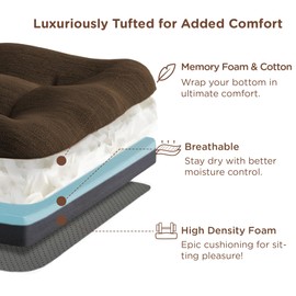 Codi Dining Chair Cushions (2 Pack), Thick Chairs Pads for Indoor Kitchen Room - Washable, Non-Slip Memory Foam Seat Cushion with Ties, 16.5"x16.5"x 3.5", Set of 2 (Brown)