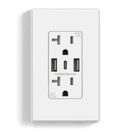 ELEGRP USB Wall Outlet, 3-Ports USB C Wall Outlet Receptacle, Matte White 20 Amp Outlets with USB Ports, TR Tamper-Resistant USB Outlet, Screwless Wall Plate Included, UL & CUL Listed, 1 Pack