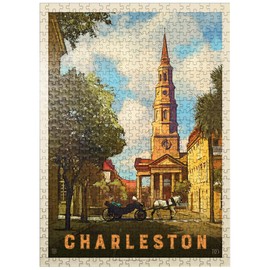 MyPuzzle Charleston, South Carolina: St Philip's Church, Vintage Poster - Premium 500 Piece Jigsaw Puzzle for Adults