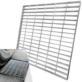 MASSLUNT Galvanized Steel Drain Grate 24x24 in, B-Class 28100 lbs Heavy-Duty Driveway Channel Cover, Outdoor Trench Drainage Grate, Silver Square Metal Sewer Cover for Garage (True 23.6x23.6)
