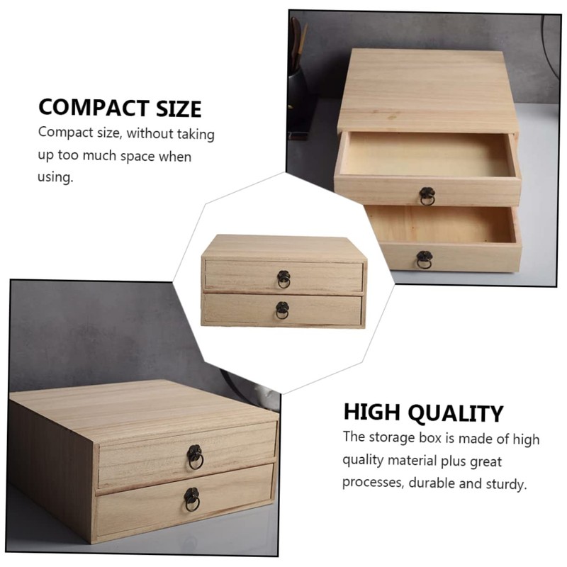 Cabilock Wooden Box Drawer Sundries Organizer Container Multipurpose Desktop Box