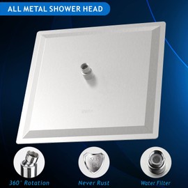 Voolan All Metal Rain Shower Head - High Flow Square Rainfall Showerhead - Waterfall Full Body Coverage - Universal Ceiling or Wall Mount (16 Inch, Brushed Nickel)