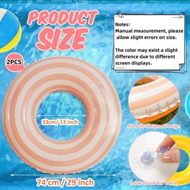 2 PCS Striped Pool Floats for Adults -29 inch Swimming Rings Tube for Pool Paty -Inflatable Pool Float Tube for Adults Pool Floats for The Beach, Party, Vacation (Orange, M)