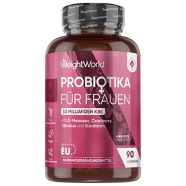 Bakterienkomplex für Frauen - 30 Mrd. KBE pro Portion - 90 Vegane Kulturen Komplex Kapseln - Mit D Mannose, Cranberry, Hibiskus, Sanddorn, Lactobacillus Rhamnosus, Bifidobacterium Longum - WeightWorld