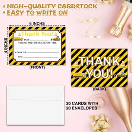 Chuxvon Kids Thank You Cards Fill in the Blank, Construction Thank You Cards, Dump Truck Greeting Cards, Thank You Notes For Boys, Birthday Party Decorations Favors (20 Cards With 20 Envelopes) -15