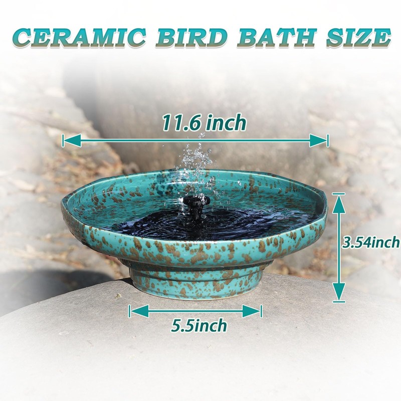 Solar Fountain Ceramic Bird Bath,Bird Bath for Ourside,Outdoor Fountain Bird