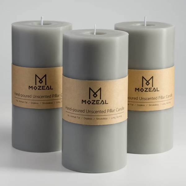 MOZEAL 3" x 6" Hand-Poured Unscented Candle,Dripless Pillar Candle Set