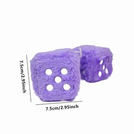 1 Pair Retro Dots Fuzzy Dice Car Mirror Hanging, Cubic Square Plush Dice Auto Rearview Mirror Dice for Car Ornament Decoration (Purple)