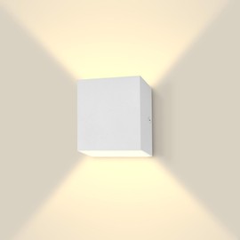 LUXRITE Square LED Up and Down Wall Sconce, Metal, 5CCT 2700K | 3000K | 3500K | 4000K | 5000K, Modern Indoor and Outdoor Wall Light, 15W, 1000LM, IP65 Waterproof, ETL Listed - White