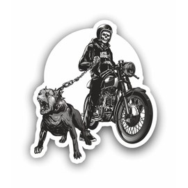 AMA SHOP Motorcycle Skull Shaped Sticker with Pitbull | Car Stickers | Sticker for Helmet, Motorcycle, Camper | PVC Sticker with White Border for Wall Decal