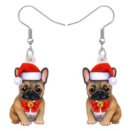 DALANE Acrylic Christmas Bow French Bulldog Dog Earrings Dangle Drop Anime Puppy Pets Jewelry for Women Dog Lovers Gifts Party Favors (Brown)