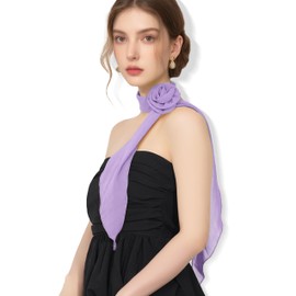 JENSVOIR Chiffon Scarf for Women, Light Purple Removable Flower Neck Scarf Light Soft Fashion Rose Scarves Versatile Headband or Hair Band