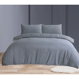 Linen Home Single Size Duvet Set Grey - Soft & Breathable Microfibre Single Quilt Cover with 1 Pillowcase, Easy Care Wrinkle Free Single Bedding Set of 2 Pcs (Single, Grey)