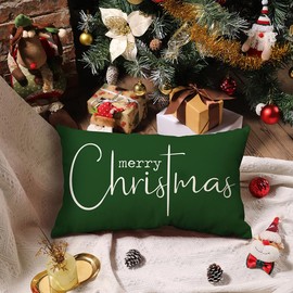 Allorry Christmas Pillow Covers Merry Christmas Throw Pillow Decorative Beige Cotton Cloth Linen Cloth Pillow Cover Sofa Cover Decorative Rectangle Length 12X20 inches
