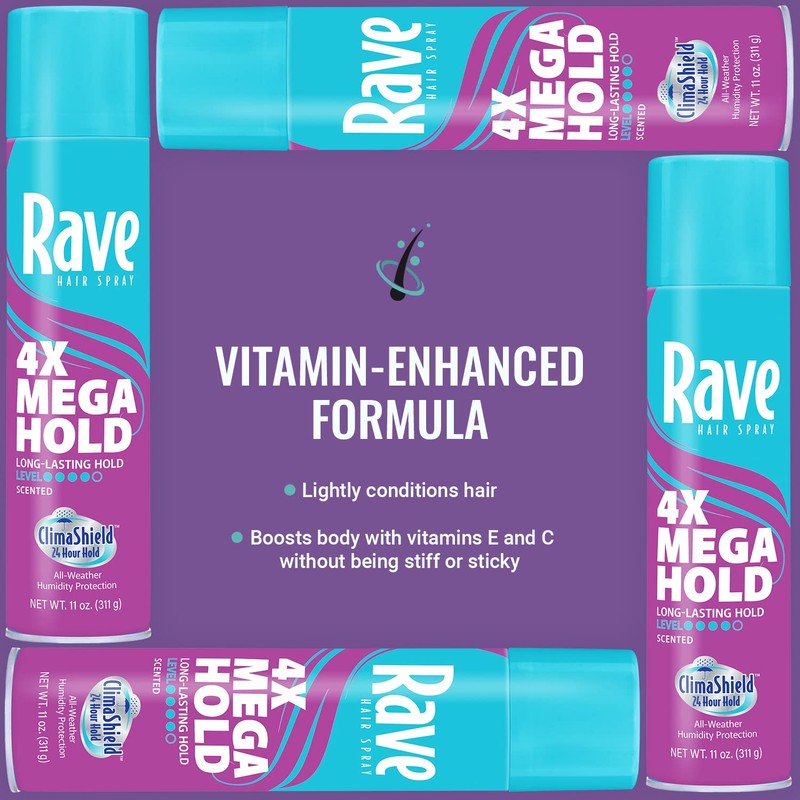 Rave 4X Mega Long-Lasting Firm Hold Scented Hair Spray for